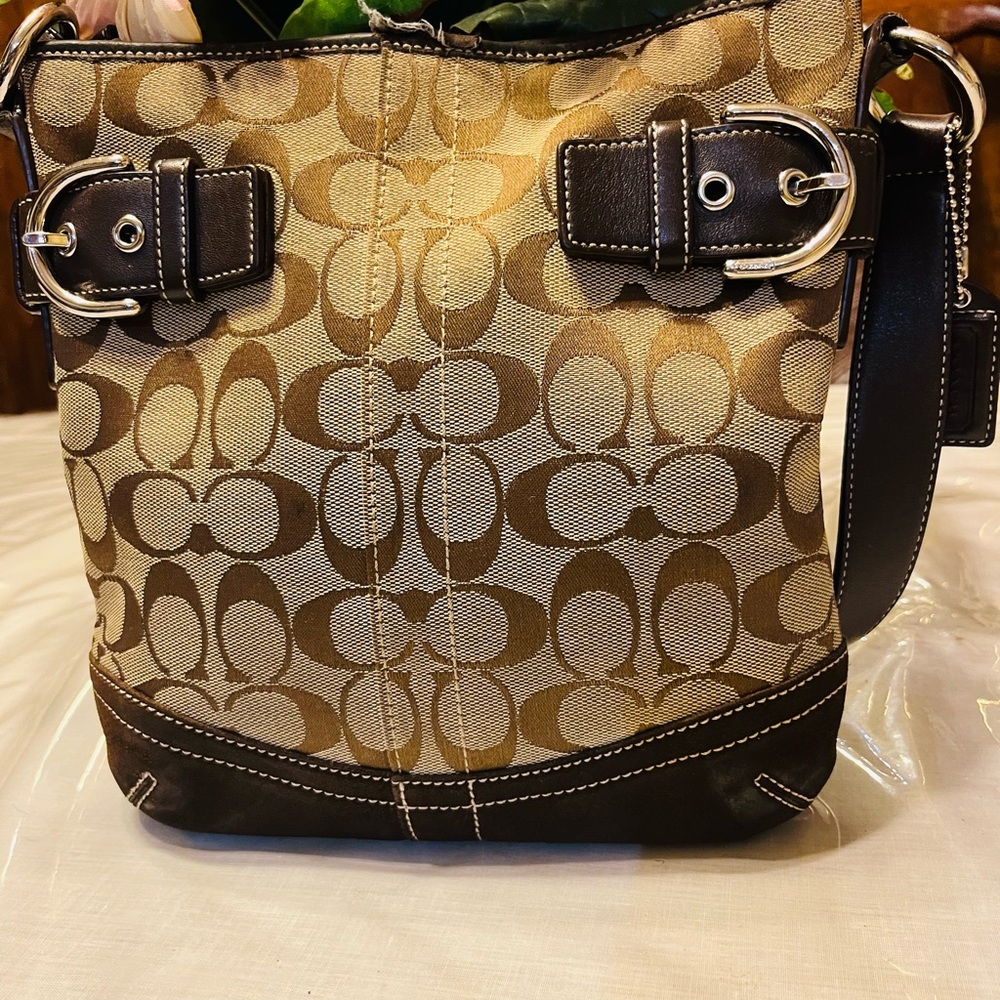 Coach Signature SM suede hand bag